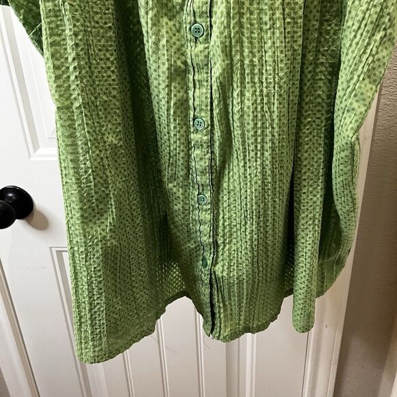 Liz & Me Green Pintucked Pleated Button Up Short Sleeve Top Blouse Women Size 3X - Picture 3 of 10